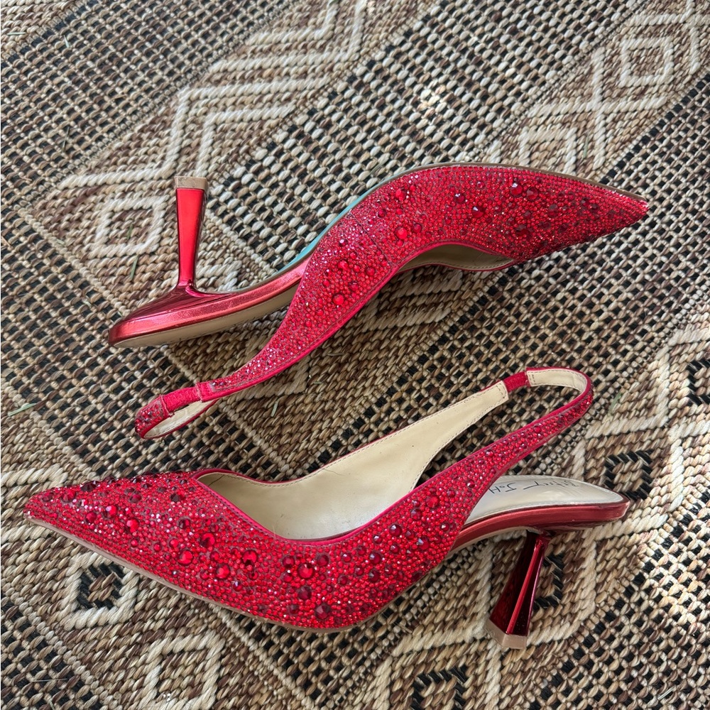 Betsey Johnson Red Jeweled Slingback Heels